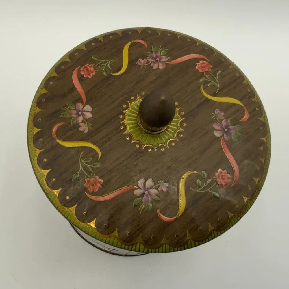 MCM Vintage Daher Decorative Lidded Tin Cannister Made in England